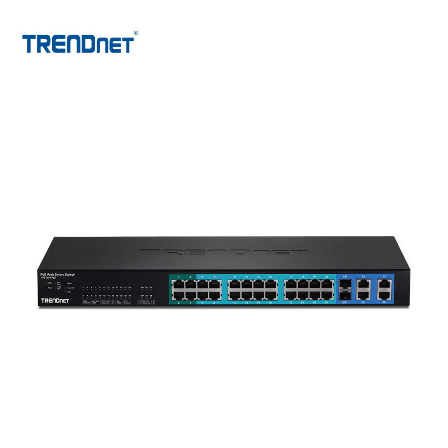 Switch Administrable TRENDnet de 24 puertos 10/100 PoE /PoE+ 4 RJ45 gigabit y 2 SFP